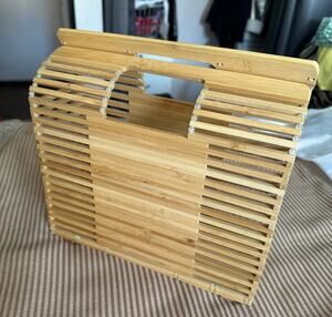 Bamboo Purse Handbag Tote 10”x7”3.25”